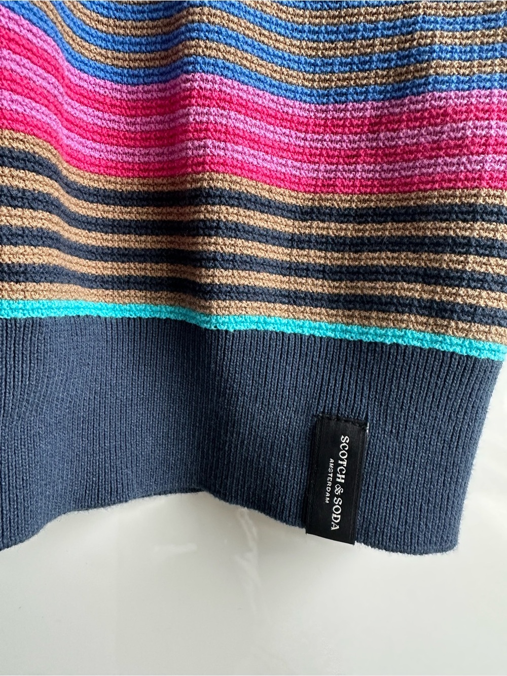 Scotch & Soda Rainbow Stripe Knit Polo Medium Dance All Night Organic Cotton - Picture 3 of 8